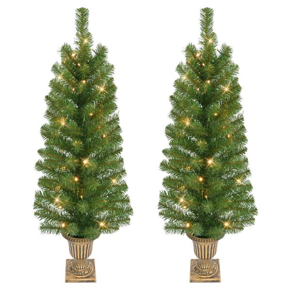 Puleo International Pre-Lit Potted Christmas Trees - Set of 2