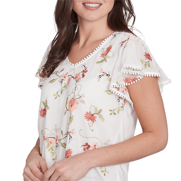 Womens Skye''s The Limit Spring Romance Flutter Sleeve Blouse
