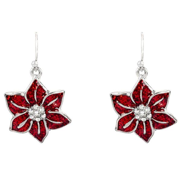 Enamel Poinsettia Drop Earrings - image 