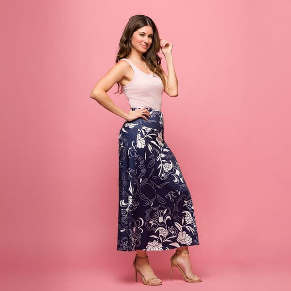 Womens 24/7 Comfort Apparel Navy Floral A Line Maxi Skirt