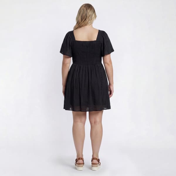 Juniors Plus Angie Flutter Sleeve Twist Front Eyelet Dress
