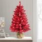 Puleo International 3ft. Pre-Lit Flocked Fashion Red Tree - image 2
