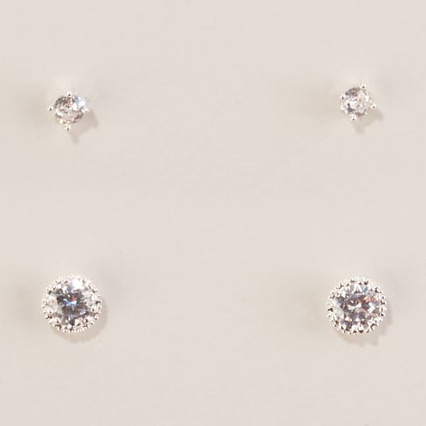 Design Collection Silver-Tone CZ Round & Halo Duo Stud Earrings - image 