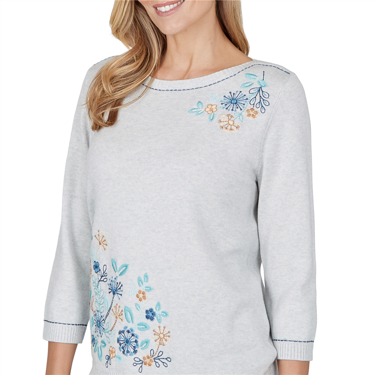 Petite Alfred Dunner Ann Arbor Floral Embroidered Sweater