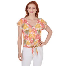 Petite Hearts of Palm A Touch of Tropical V-Neck Palm Leaf Top