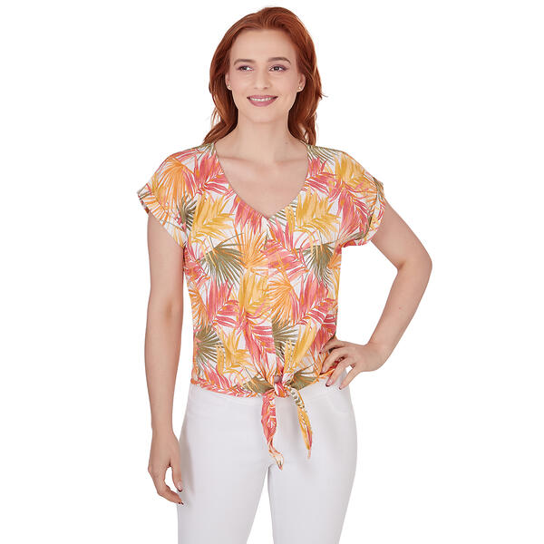 Plus Size Hearts of Palm A Touch of Tropical V-Neck Palm Leaf Top - image 
