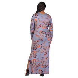 Plus Size 24/7 Comfort Apparel Grey Side Slit Fitted Maxi Dress