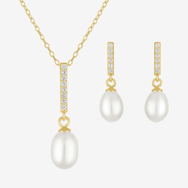 Gemstone Classics(tm) Lab Grown Sapphire Pearl Pendant & Earring Set