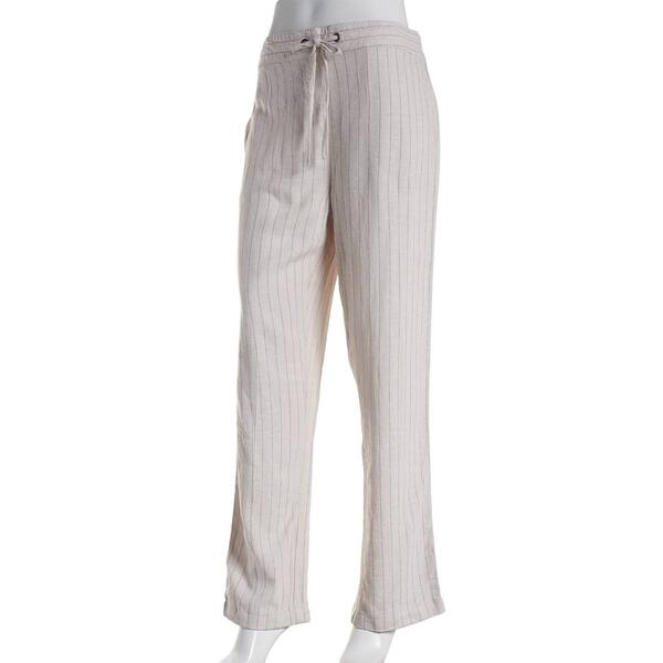 Womens Per Se Stripe Linen Beach Pants - Stone/Khaki - image 