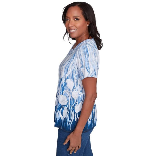 Womens Alfred Dunner Flower Power Knit Tulip Border Blouse
