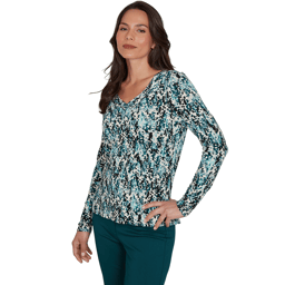 Womens Emaline Key Items Long Sleeve V Neck Abstract Tee