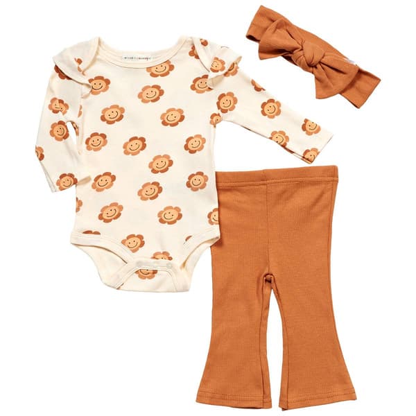Baby Girl (NB-9M) Willow & Whimsy(R) 3pc. Daisy/Smiley Bodysuit Set - image 