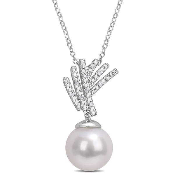 Gemstone Classics&#40;tm&#41; Pearl & Diamond Drop Pendant - image 