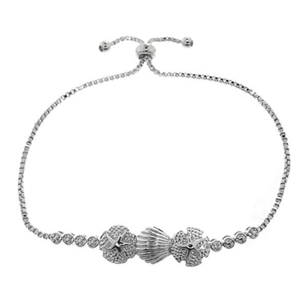 Accents Sea Life Silver Diamond Accent Sand Dollar Bracelet - image 