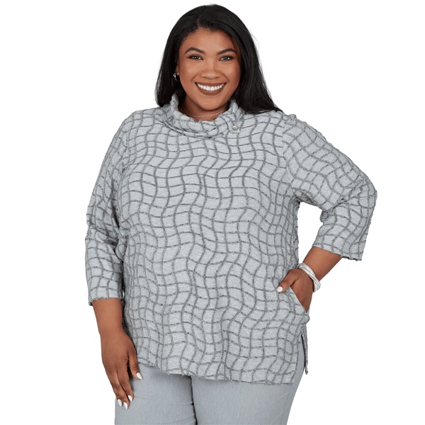 Plus Size Alfred Dunner Vail Feather Yarn Cowl Neck Blouse