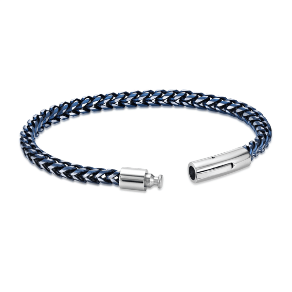 Mens Lynx Blue Ion Plated Stainless Steel Foxtail Chain Bracelet