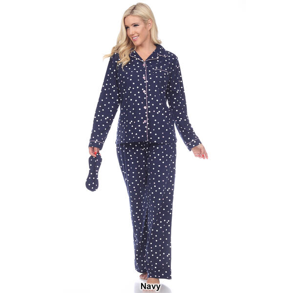 Womens White Mark Dotted Long Sleeve 3pc. Pajama Set