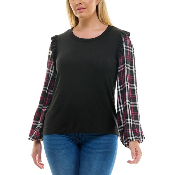 Womens Zac & Rachel Long Plaid Sleeve Hacci Blosue - image 