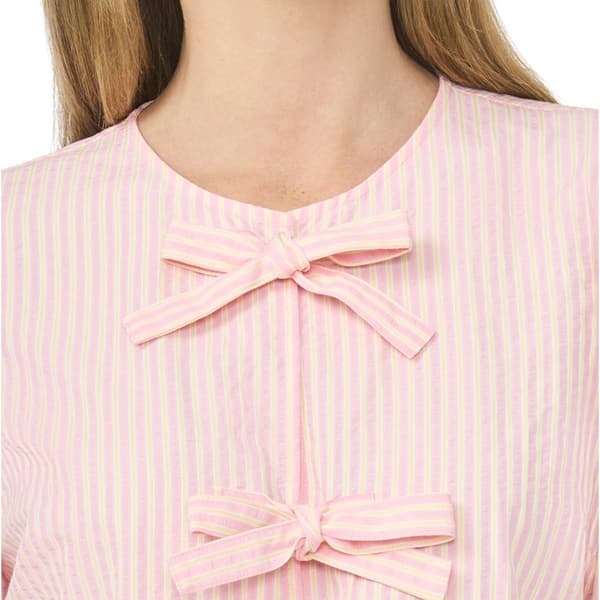 Womens Cece Elbow Puff Sleeve Triple Tie Front Stripe Blouse