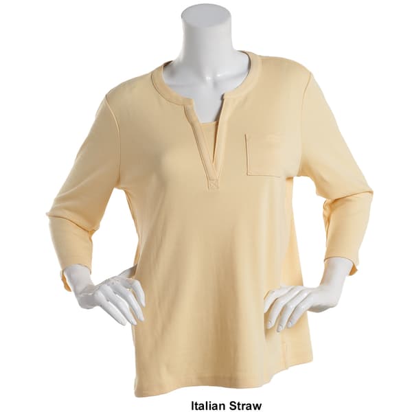 Womens Hasting &amp; Smith 3/4 Sleeve Banded Jewel Neck 2Fer Tee