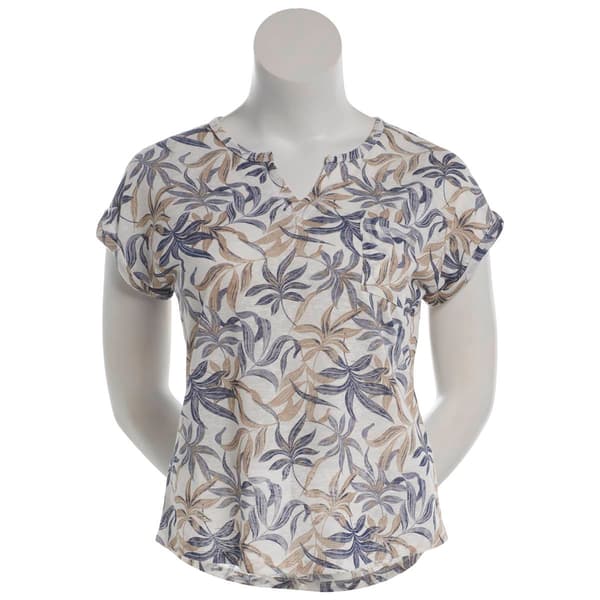 Plus Size Architect(R) Short Sleeve Split Neck Leaf Tee - image 