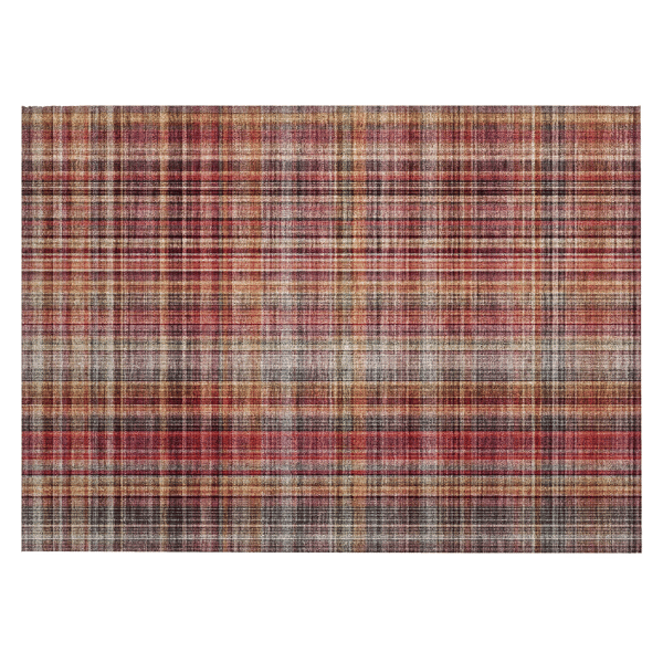 HomeRoots Red Orange & Brown Plaid Non Skid Accent Rug