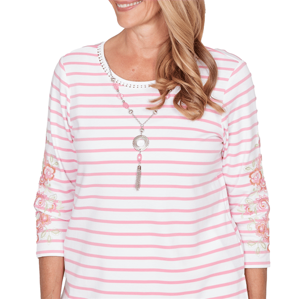 Womens Alfred Dunner Classics 3/4 Floral Sleeve Stripe Blouse