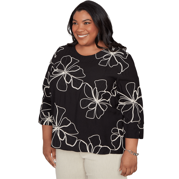 Plus Size Alfred Dunner Detail Driven Floral Embroidery Blouse