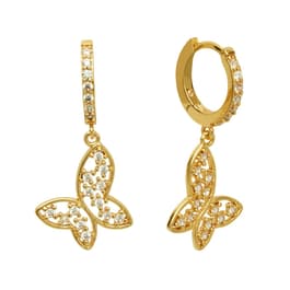 Marsala Gold Plated Cubic Zirconia Butterfly Hinge Hoop Earrings