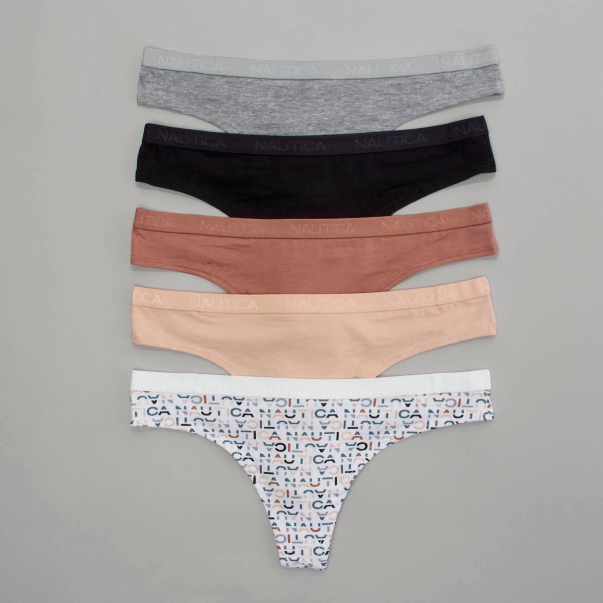 Womens Nautica 5pk. Cotton Thong Panties with Logo NT9914-5PKAD