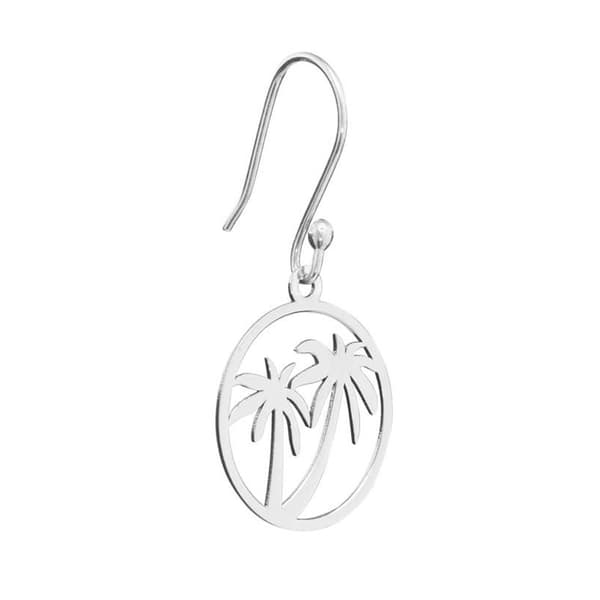 Athra Sterling Silver Laser Cut Palm Tree Drop Earrings