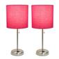 LimeLights Brush Steel Lamp w/Charging Outlet/Pink Shade-Set of 2 - image 9