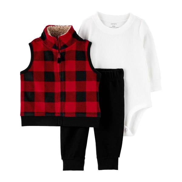 Baby Boy &#40;3-24M&#41; Carters&#40;R&#41; 3pc. Buffalo Check Plaid Vest Set - image 