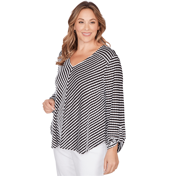 Plus Size Ruby Rd. Must Haves I Roll Tab Sleeve Stripe Blouse