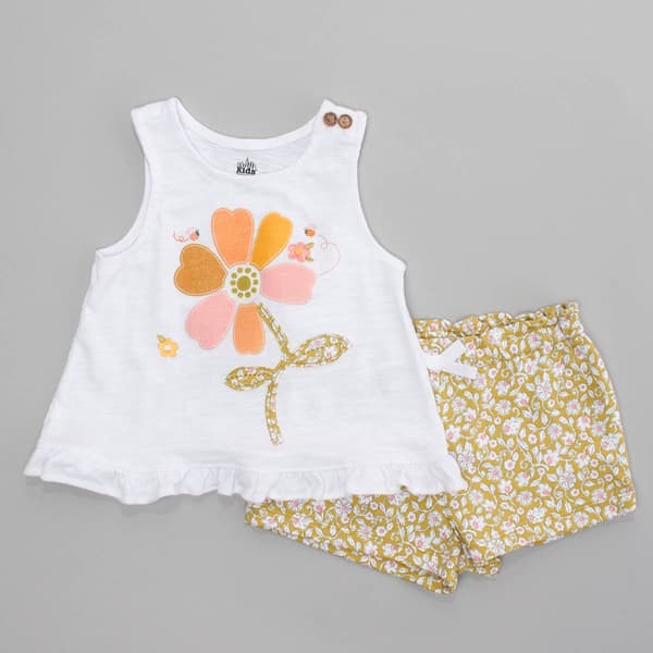 Baby Girl &#40;12-24M&#41; KHQ&#40;R&#41;  Flower Ruffle Tank & Floral Shorts Set - image 