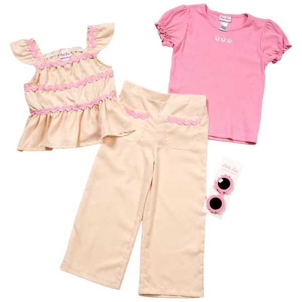 Girls (4-6x) Little Lass® 3pc. Ric Rac Culotte Set - Prism Pink