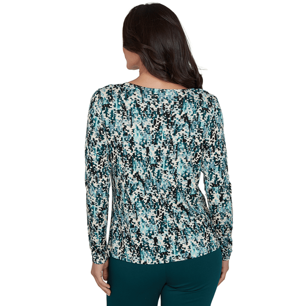 Womens Emaline Key Items Long Sleeve V Neck Abstract Tee