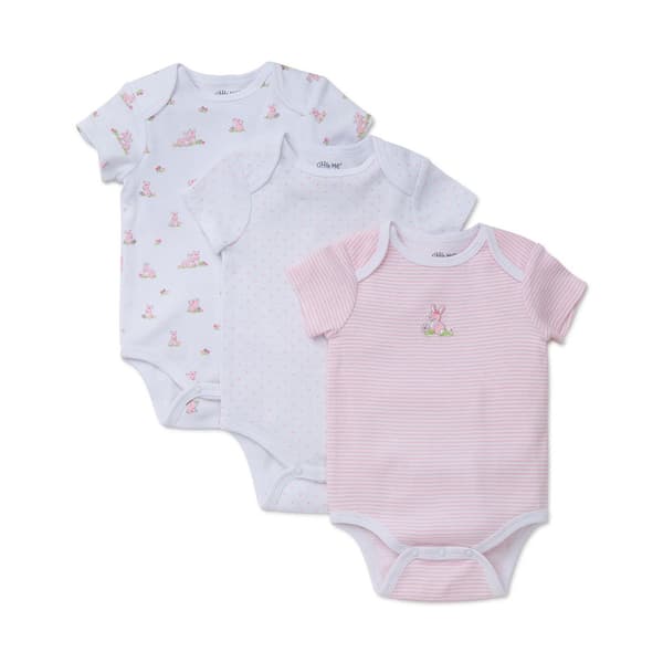 Baby Girl &#40;NB-9M&#41; Little Me 3pk. Bunnies Short Sleeve Bodysuits - image 