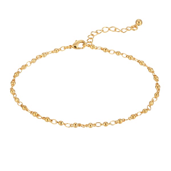 1928 Gold Tone Beaded Chain Ankle Bracelet - image 