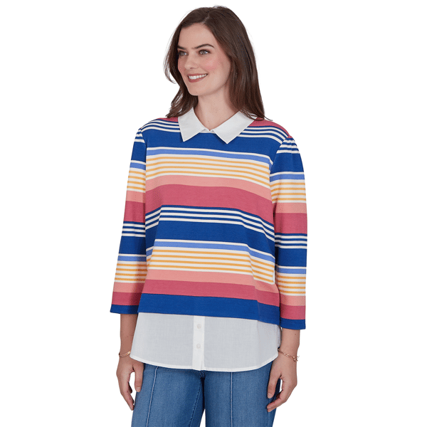 Womens Ruby Rd. Game of Luxe Two in One Stripe Sweater
