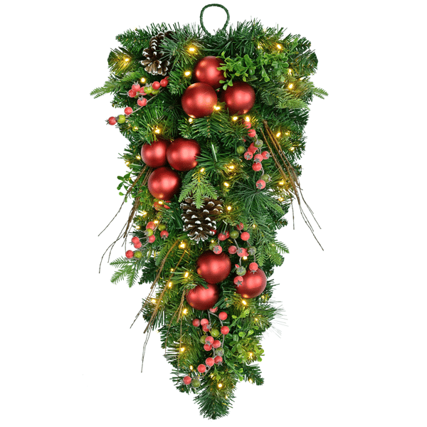 Puleo International LED Ornaments & Berries Adorned Teardrop Swag