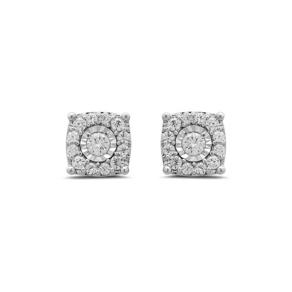 Sterling Silver 1/4cttw. Square Lab Grown Diamond Stud Earrings - image 