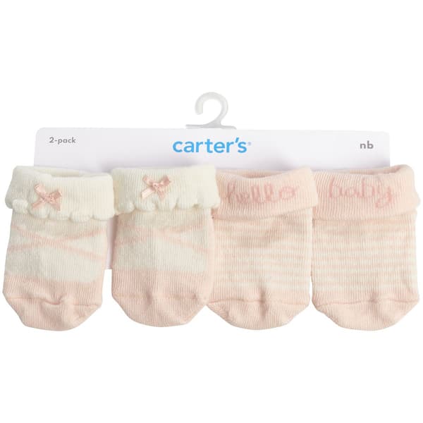 Baby Girl (NB) Carter''s(R) 2pk. Bow Tie & Striped Booties - image 