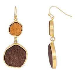Ashley Cooper(tm) Multi-Brown Framed Wood Disc Double Drop Earrings