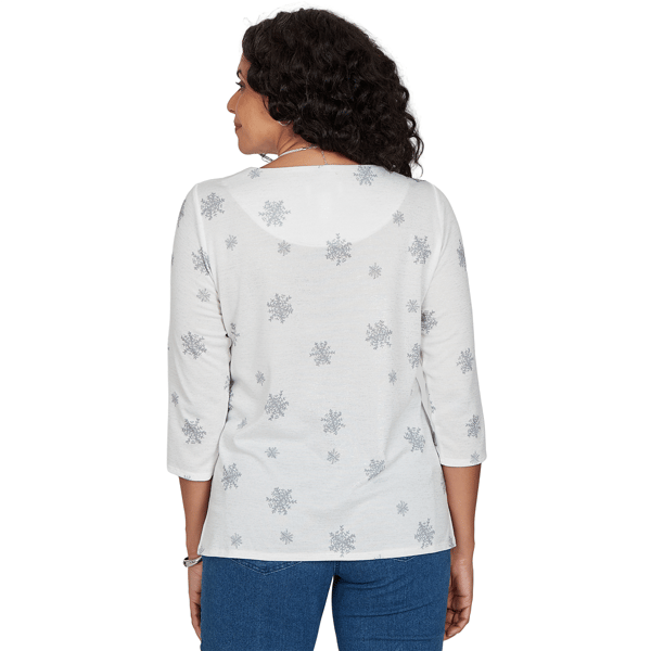 Womens Alfred Dunner Classics Shimmering Snowman Tee - image 