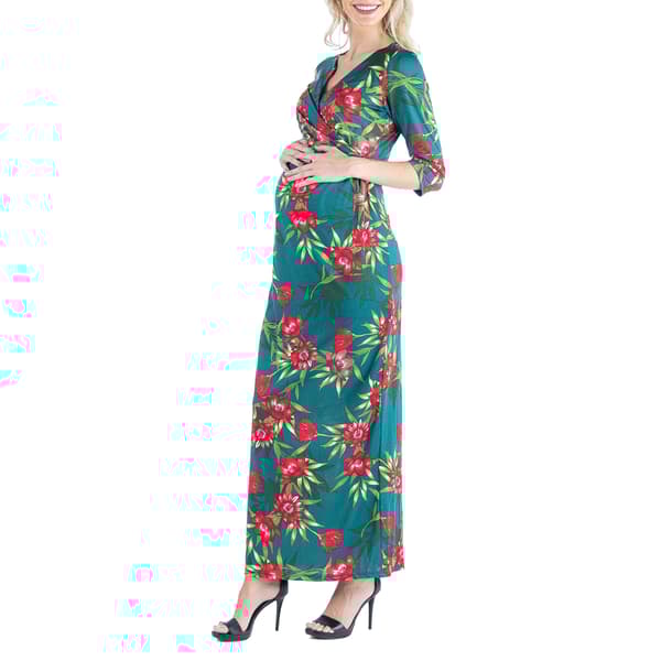Womens 24/7 Comfort Apparel Floral Maternity Wrap Dress