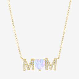 Gemstone Classics(tm)  Lab Grown Opal & White Sapphire Mom Necklace