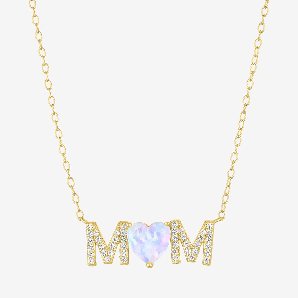 Gemstone Classics(tm)  Lab Grown Opal & White Sapphire Mom Necklace