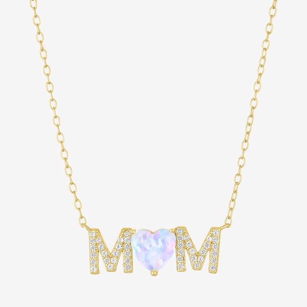 Gemstone Classics(tm)  Lab Grown Opal & White Sapphire Mom Necklace - image 