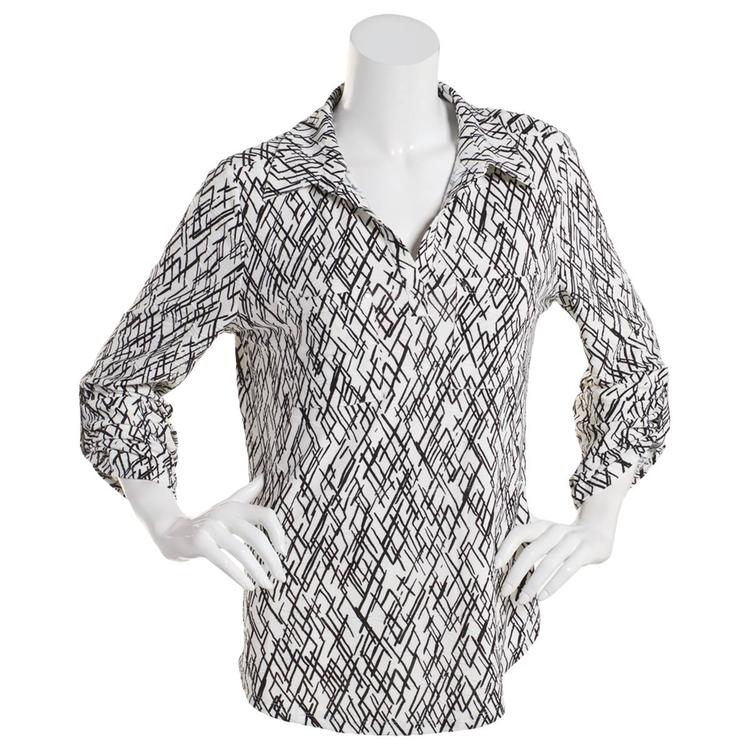 Womens Emily Daniels 3/4 Sleeve Abstract Lines Blouse w/Pockets